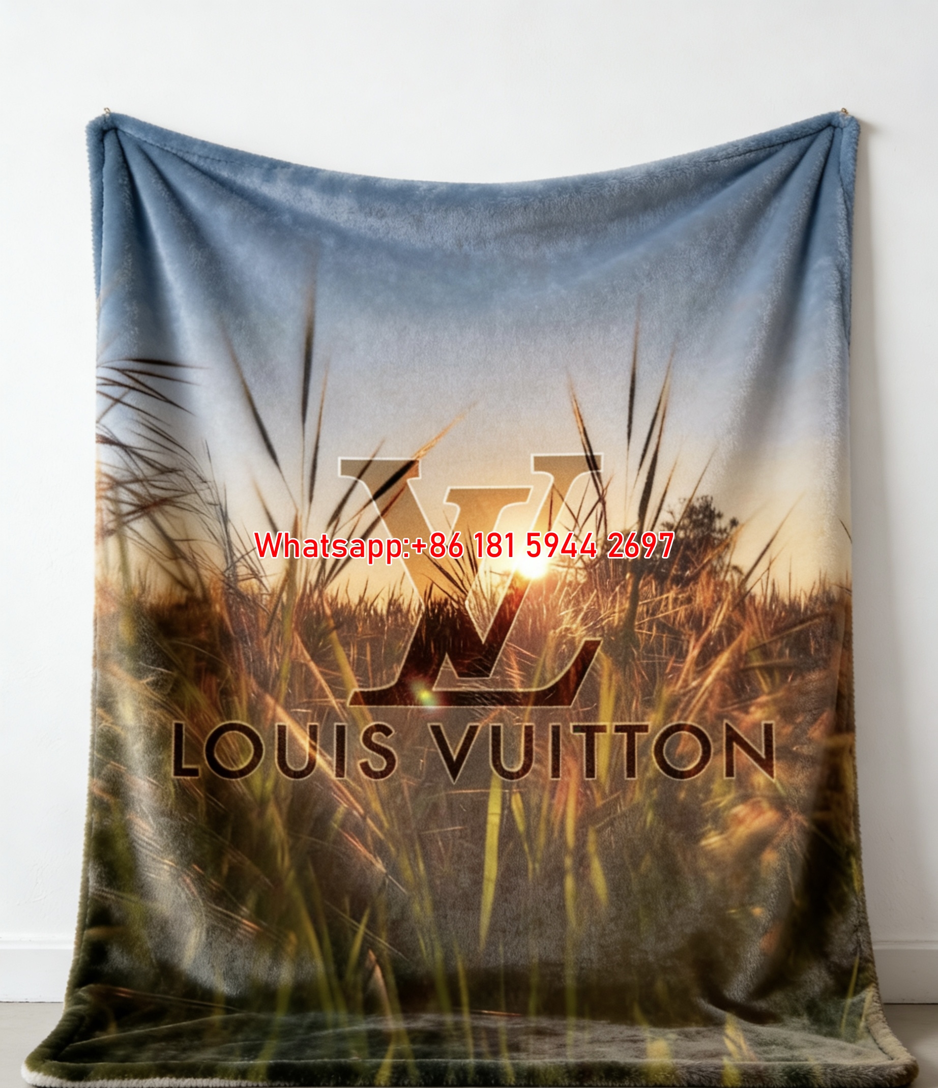 Luxury LV Sunset Grass Flannel Sofa Throw Blanket 458
